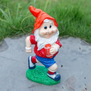 Outdoor Gnome Sculpture Garden Gnome Rugbyl Player Statue, 9.8" Tall Resin Outdoor Decoration, Red and Blue Sports Theme The for Rugby Enthusiasts by CozyNest Decor