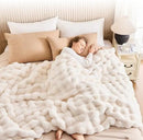 Cozy Faux Fur Throw Blanket for Bed-Warm Fuzzy Throw Blanket, Soft Plush Thick Bubble Blankets for Bedroom and Living Room, Furry Luxury Blanket, 60 x 80, Cream by CozyNest Decor