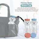Honey Bear Straw Cup for Babies, 2-Pack Honey Bear Bottle with Travel Lid, Therapy Learning Honeybear Straw Cup, Baby Bottle Set, 8 oz, Blueberry Pie & Firetruck by TinyTreasures Baby Boutique