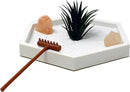 Nature's Mark Mini Zen Garden Kit for Desk with White Sand, Rake, White Base, Salt Rock and Air Plant (Hexagon)