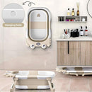 Collapsible Baby Bathtub for Infants to Toddler with Real-time Temp Monitor+Floating Cushion,Foldable Baby Bath Tub Set Applicable 0-36 Month,Portable Travel Baby Tub for Newborns Boy (Beige) by TinyTreasures Baby Boutique