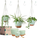 Larege Hanging Planters with Macrame Plant Hangers for Indoor Outdoor Plants 3 Set 10" / 8" / 7" Self Watering Pots Hanging Baskets Flower Pot Holders 3 Different Size Green Large by GreenHaven Gardens
