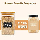 Glass Food Storage Jars Square 37oz, 4 Pack Glass Jars With Bamboo Lids, Kitchen Storage Containers For Spice, Candy, Cookie, Storage For Pantry Organizers by CozyNest Decor
