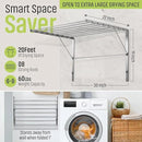 Smartsome | Wall Mounted | Clothes Drying Rack | 30" Wide | 20 Linear Feet Capacity | 8 Smooth Round Stainless Steel Rods | 60 lb Capacity | Fully Assembled | Compact Sturdy Space-Saving Design by CozyNest Decor
