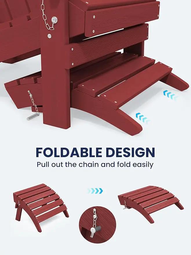 KINGYES Folding Adirondack Ottomans Set of 2 for Adirondack Chair, Red, photo 5 of 7