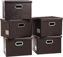 PRANDOM Foldable Storage Bins with Lids [5-Pack] Leather Fabric Collapsible Storage Boxes Organizer Containers Baskets Cube with Cover for Bedroom Closet Office Nursery Brown (14.9x10.8x10) by TinyTreasures Baby Boutique