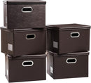 PRANDOM Large Stackable Storage Boxes with Lids [5-Pack] Leather Fabric Foldable Storage Bins Organizer Containers Baskets Cubes with Cover for Bedroom Closet Office Nursery Brown(17.7x11.8x11.8) by TinyTreasures Baby Boutique