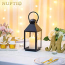 NUPTIO Black Decorative Candle Lantern: Metal Pillar Candle Holders for Table Centerpiece - 10.2in Tall Hanging Lanterns for Outdoor Wedding Party Home Living Room Fireplace Decor by CozyNest Decor