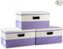 PRANDOM Collapsible Storage Bin with Lid [3-Pack] Fabric Foldable Storage Box Organizer Container Basket Cube with Cover for Home Bedroom Closet Office Nursery Purple&Cream(14.9x9.8x9.8) by TinyTreasures Baby Boutique