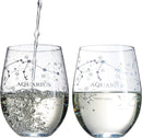 Set of 2 Zodiac Sign Wine Glasses with 2 Wooden Coasters (Aquarius)