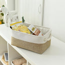 TheWarmHome Storage Basket for Organizing - 1 Pack 12x8x5.2 inch Baskets for Gifts Empty with Handles, Fabric Storage Cubes for Organizer Closet Dog Gift Cloth Toy (Whiet & Khaki) by TinyTreasures Baby Boutique