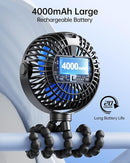 SWEETFULL Portable Stroller Fan with Display 4000mAh Battery Powered Mini Clip On Fan, 4-Speed Rechargeable Small Personal Cooling for Baby Car Seat Crib Travel - Black by TinyTreasures Baby Boutique