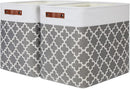 DULLEMELO Storage Baskets Large 17"x12"x15" Foldable Rectangular Storage Bins Baskets for Organizing [2 Pack] Fabric Nursery Storage Baskets for Home,Office,Closet,Clothes,Toys (White&Lattice Grey) by TinyTreasures Baby Boutique