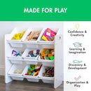 Humble Crew 9-Bin Toy Organizer – Hampton Sandwashed with White Plastic Bins, 3-Tier Storage Solution for Kids' Playrooms and Nurseries by CozyNest Decor