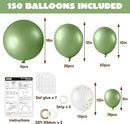 JOYIN 150 Pcs Sage Green Balloons, Different Sizes 18 12 10 5 Inch Sage Green Latex Balloon Arch Kit with Instruction for Birthday Party Graduation Wedding Holiday Decoration by TinyTreasures Baby Boutique