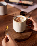 famiware Coffee Mug Set for 6, Star 12 oz Catering Mugs Cup Set with Handle for Coffee, Tea, Cocoa, Milk - Ceramic Stoneware Drinkware Set, Cappuccino White by CozyNest Decor