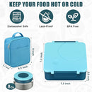Bento Lunch Box for Kids with 8oz Soup Thermo&Lunch Bag, Leak-Proof Lunch Food Containers with 4 Compartment, Hot Food Insulated Food Jar for Kids School (Blue) by TinyTreasures Baby Boutique