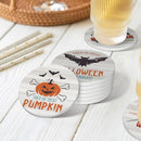 6 PCS Halloween Coasters with Metal Holder and Cork Base Ceramic Drink Coasters Absorbent Cup Mat Non-Slip for Home Kitchen Office Table Decor, 4 Inch Halloween 1 by CozyNest Decor