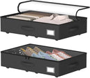 Underbed Storage With Wheels, No Assembly Required - 5.5 Inch Height Black Underbed Bins, Low Profile Rolling Shoe Storage Containers for Dorm by CozyNest Decor