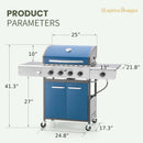 Captiva Designs 4-Burner Propane Gas BBQ Grill with Side Burner & Porcelain-Enameled Cast Iron Grates, 42,000 BTU Output Barbeque Grill for Outdoor Cooking Kitchen and Patio Backyard Barbecue, Blue by GreenHaven Gardens