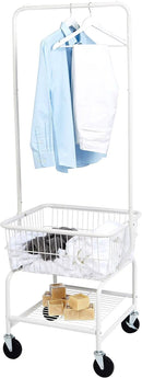 Amazon Basics Rectangular Laundry Hamper Basket Butler Cart with Wheels and Hanging Rack, White by CozyNest Decor