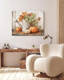 Autumn Pumpkin and Watering Can Canvas Wall Art, Rustic Fall Leaves Print Farmhouse Picture for Thanksgiving Decorations, Fall Wall Art Decor Ready to Hang by CozyNest Decor
