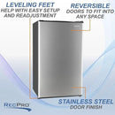 RecPro 3.3 Cu Ft 12V RV Refrigerator | Stainless Steel Frost-Free Fridge with Can Holder | Compact Camper Fridge with Door Storage, 7 Temp Settings | 19”W x 19”D x 32.75”H by CozyNest Decor