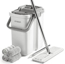 JOYMOOP Mop and Bucket with Wringer Set, Flat Squeeze Mop Flat Head, Dust Mops for Wall Cleaner with Long Handle, Hands-Free Microfiber Mops for Floor Cleaning - White by CozyNest Decor