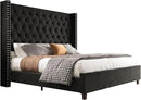 PaPaJet King Size Bed Frame with 61.4" Tall Headboard, Velvet Modern Upholstered Tufted Bed for Adults, Handmade Deep Button Tufting, Solid Wood Legs, No Box Spring Required, Black by CozyNest Decor