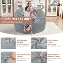 3FT Bean Bag Chair, Comfy Bean Bag Chairs with Memory Foam Filled, Fluffy Beanbag Sofa with Dutch Velvet Cover, Round BeanBag Chairs for Living Room, Playroom - Light Grey by TinyTreasures Baby Boutique