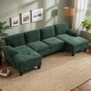 Karl home U-Shape Sectional Sofa Couch 111" Modern 4-Seat Sofa with Chaises Chenille Fabric Upholstered Covertible Couch with Wood Grain Legs for Living Room, Reception Room, Apartment, Green by CozyNest Decor