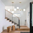KCO Lighting Modern Globe Linear Chandelier 6 Light Milk Glass Chandeliers White and Gold Pendant Light Fixture Mid Century Rectangle Chandelier Brass Sputnik Island Lights for Kitchen by CozyNest Decor