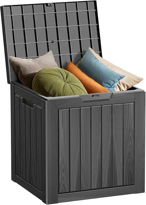 35 Gallon Outdoor Storage Box Waterproof Lockable Resin Deck Box Large, Patio Storage Bin for Pool Accessories Cushion Furniture, Garden Tools, UV-Resistant Outside Delivery Black