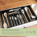 Premium Silverware, Flatware and Utensil Organizer for Kitchen Drawers, Food-Safe Contract Grade, Expandable from 16 to 28 In, Black Bamboo by CozyNest Decor