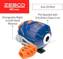 Zebco Wilder Fishing Reel and Rod Combo, 4'3" Durable Fiberglass Rod with Built-In Carabiner, Patented No-Tangle Reel, Pre-Spooled with 6-Pound Zebco Cajun Fishing Line, Blue/Orange by TinyTreasures Baby Boutique