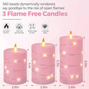 Rose Pink Flameless Candles with String Lights Battery Operated Flickering LED Pillar Candles 4‘’ 5‘’ 6‘’ Candle with Remote Control, Set of 3 by CozyNest Decor