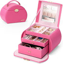 Homde Girls Jewelry Box Jewelry Storage Case Organizer with Mirror for Rings, Earrings, Bracelets, Necklaces (Pink + Gold) by TinyTreasures Baby Boutique