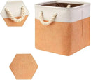 i BKGOO 3Pack Large Foldable Storage Bins，Collapsible Sturdy Cationic Fabric Organizing Storage Basket Cube with Cotton Handles for Home Office Shelf Clothes Toys Beige-Orange 13×13×13 inch by CozyNest Decor