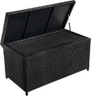 Outdoor 70 Gallon Wicker Storage Box with Waterproof Liner, Patio PE Rattan Storage Container for Outside, Deck Box with Hinged Lid for Cushions, Pillows, Towels, Horizontal Bin, Black by GreenHaven Gardens