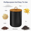 Ceramic Storage Jars, Modern Elegant Highly Polished Airtight Gorgeous Storage Canisters with Wooden Lid Small Food Stroage Jar for Kitchen Spice Tea Vanilla Sugar Coffee Beans (Black tuba) by CozyNest Decor