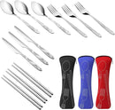 3 Pack Reusable Flatware Sets Knife, Fork, Spoon, Chopsticks, 12Pcs Portable Travel Stainless Steel Tableware Dinnerware with Carrying Case by CozyNest Decor