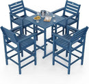 5-Piece Bar Height Outdoor Table and Chairs Set, HDPE Wood Grain Patio Bar Table and Chairs with Heart Cutout Design, Weather-Resistant Bar Height Furniture for Deck, Porch, Pool (Navy Blue) by GreenHaven Gardens
