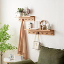 Oak Wood Wall Shelf with 5 Hooks, Entryway Shelf Coat Rack with Hooks Floating Shelves with Hooks for Clothes Hats Towel Purse Robes, Bathroom Mudroom Bedroom (20 inch) by CozyNest Decor