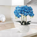 Orchid Artificial Flowers with White Vase Large Silk Faux Phalaenopsis Flowers for Dining Room Table Floral Centerpieces Indoor Decoration,Blue by CozyNest Decor