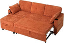 84 Inches Chenille Sectional Sofa w/Pull-Out Sofa Bed & Adjustable Back, Tufted L-Shaped Couch w/Storage Chaise, Sleeper Sectional Sofa w/USB Port & Cup Holders for Living Room, Orange by CozyNest Decor