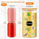 Glass Storage Jars 45 oz 4 Pcs Clear Glass Food Storage Containers with Airtight Bamboo Lid Stackable Kitchen Canisters for Candy, Cookie, Rice, Sugar, Flour, Pasta, Nuts by CozyNest Decor