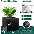 Galvanized Steel Planter Box Black Metal Planter Large Square Indoor Outdoor Planters Cube Steel Heavy Duty Flower Pot 24Inch Powder Coating Modern Commercial Residential for Patio, Deck, Yard, Garden by GreenHaven Gardens