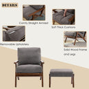 chairus 2 Sets Mid-Century Modern Accent Chairs with Ottoman, Linen Fabric Armchair with Wood Legs Comfy Upholstered Single Sofa Chair for Living Room/Bedroom/Lounge, Grey by CozyNest Decor