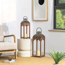 Glitzhome Set of 2 Mondern Farmhouse Wooden Lantern Hanging Decorative Candle Lanterns for Outdoor & Indoor Brown (No Glass) by CozyNest Decor