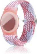Kids Bracelet Compatible with AirTag, GPS Kid Tracker Holder Braided Wristband for Apple Air Tag, 2022 Upgraded Nylon Adjustable Anti Lost Airtag Watch Band for Kids Children Elders (White Pink) by TinyTreasures Baby Boutique